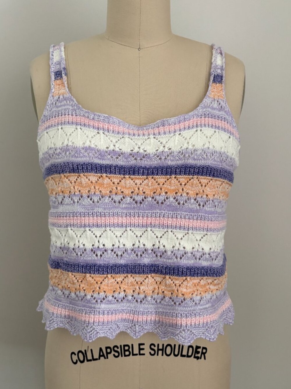 Jessica Simpson Gilda Pastel Pointelle Knit Tank Top Crochet Lace Scallop Boho M
